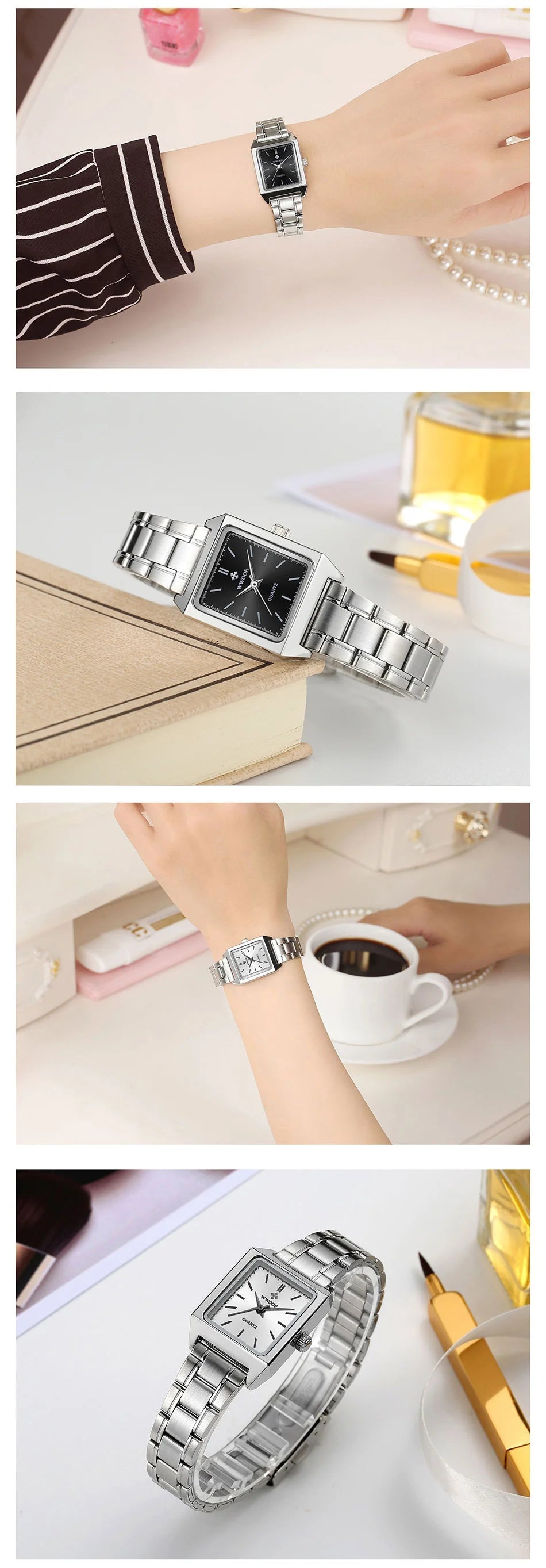 Fashion Top Brand Wwoor Womens Watches Black Small Square Wristwatch Woman Dress Bracelet Watch For Women Gift Xfcs Montre Femme