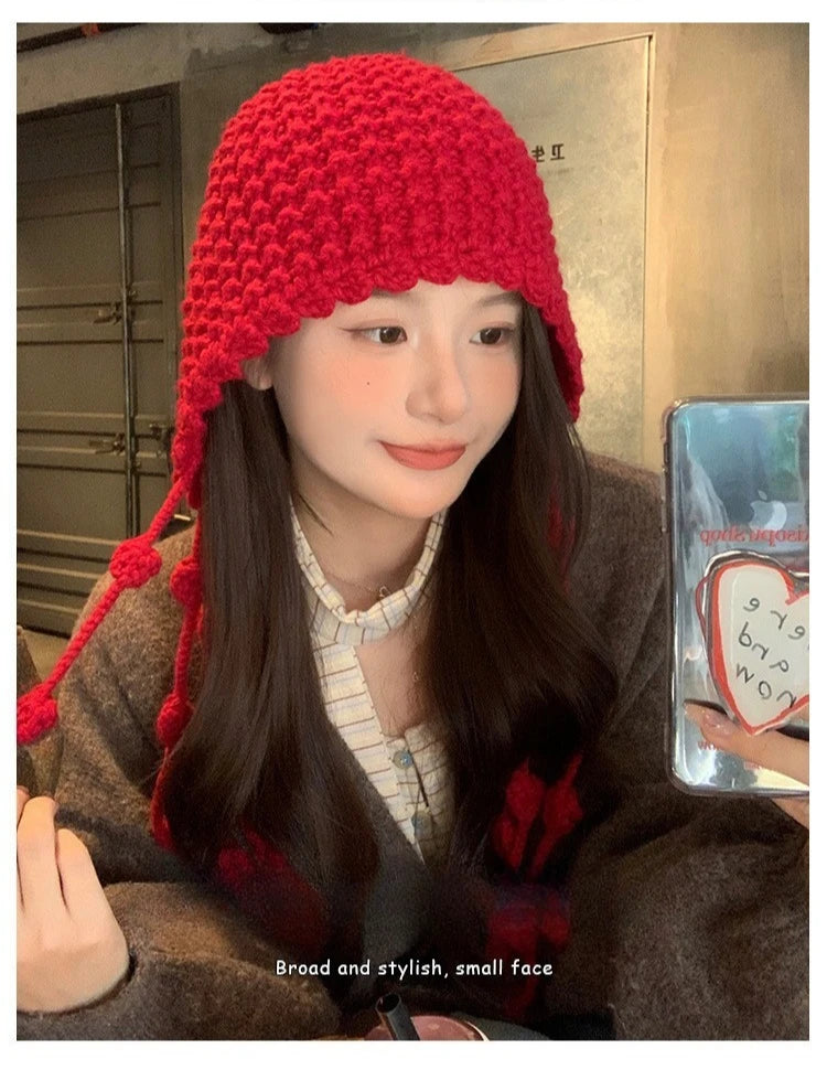 Winter Fashion Handwoven Tassel Hat Ladies Fashion All Kinds of Warm Bag Head Hat