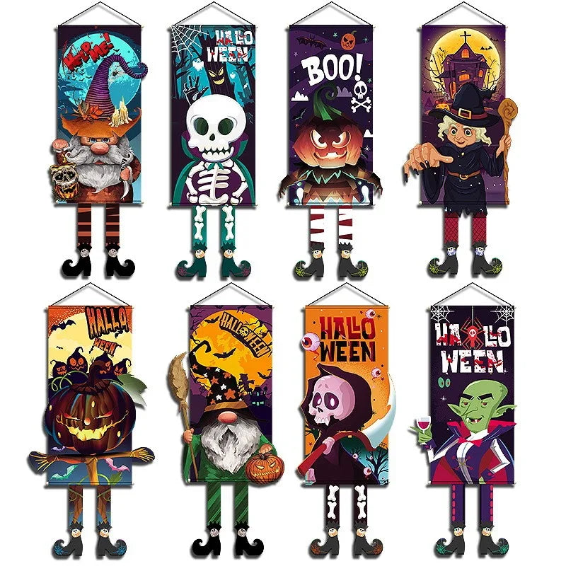 Halloween Pumpkin Gnome Door Hanging Banner Cartoon Skull Ghost Festival Party DIY Trick or Treat Happy Halloween Day 2025