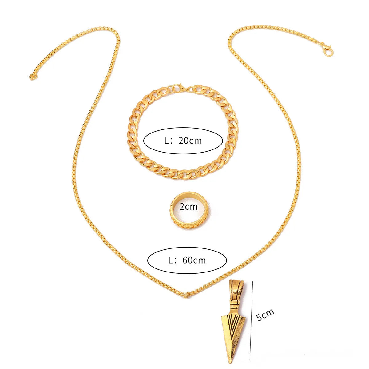 Metal Arrow Pendant Necklace Bracelet Ring for Men Jewelry Set Male Punk Hip Hop Outdoor Travel Parties Daily Wear Accessories