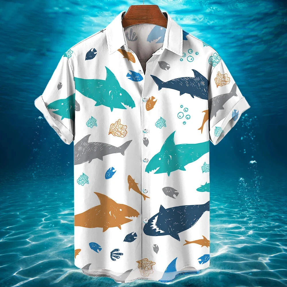 Men's Shirts For Men Funny Shark 3d Print Tops Casual Men's Clothing Summer  Short Sleeved Tops Tee Loose Oversized Shirt