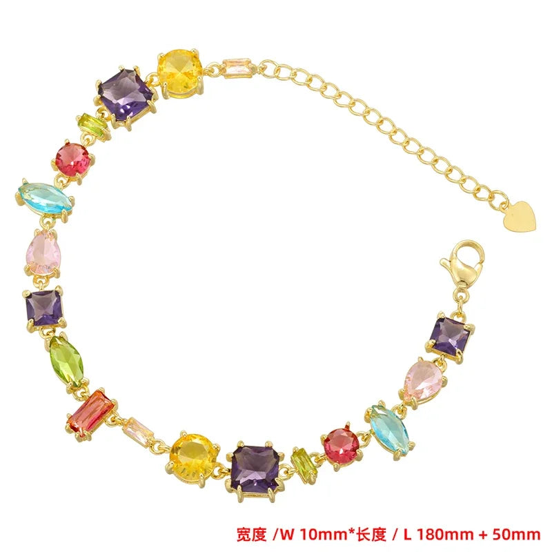 ZHUKOU 18K Golden Plated Colourful Crystals Elegant Collarbone Necklace Ladies Beaded Bracelet Ladies Jewellery:VL585 VL586