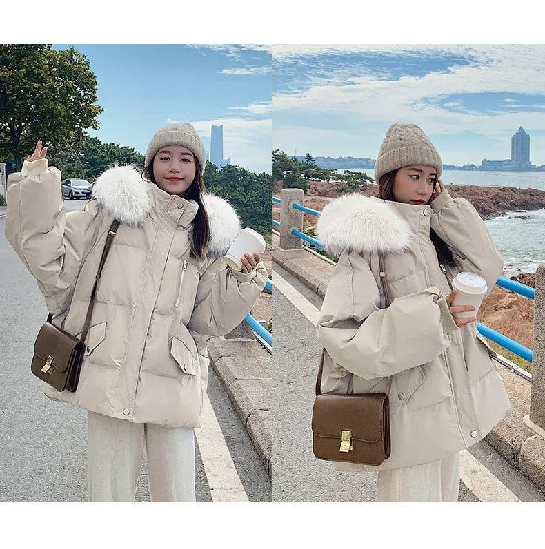 Winter Down Jacket Women Parkas Mid-length Big Fur Collar Hooded Women's Jacket Warmth Jacket Ladies Outwear Jacket for Women