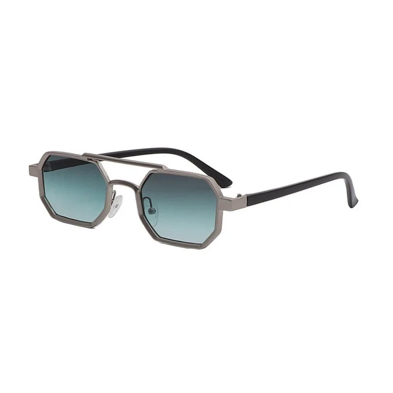 Stylish Metal Sunglasses with Dual-Tone Frame - Gradient Blue Lenses, Square Shape, Modern Fashion Accessory
