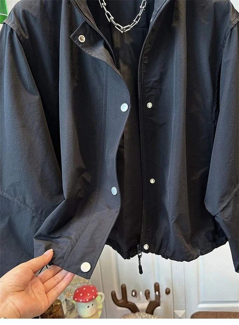 Women's Short Jacket 2025 Spring Autumn Stand-up Collar Korean Version Lady Outerwear Fashion Elegant Ladies Windbreaker Coat