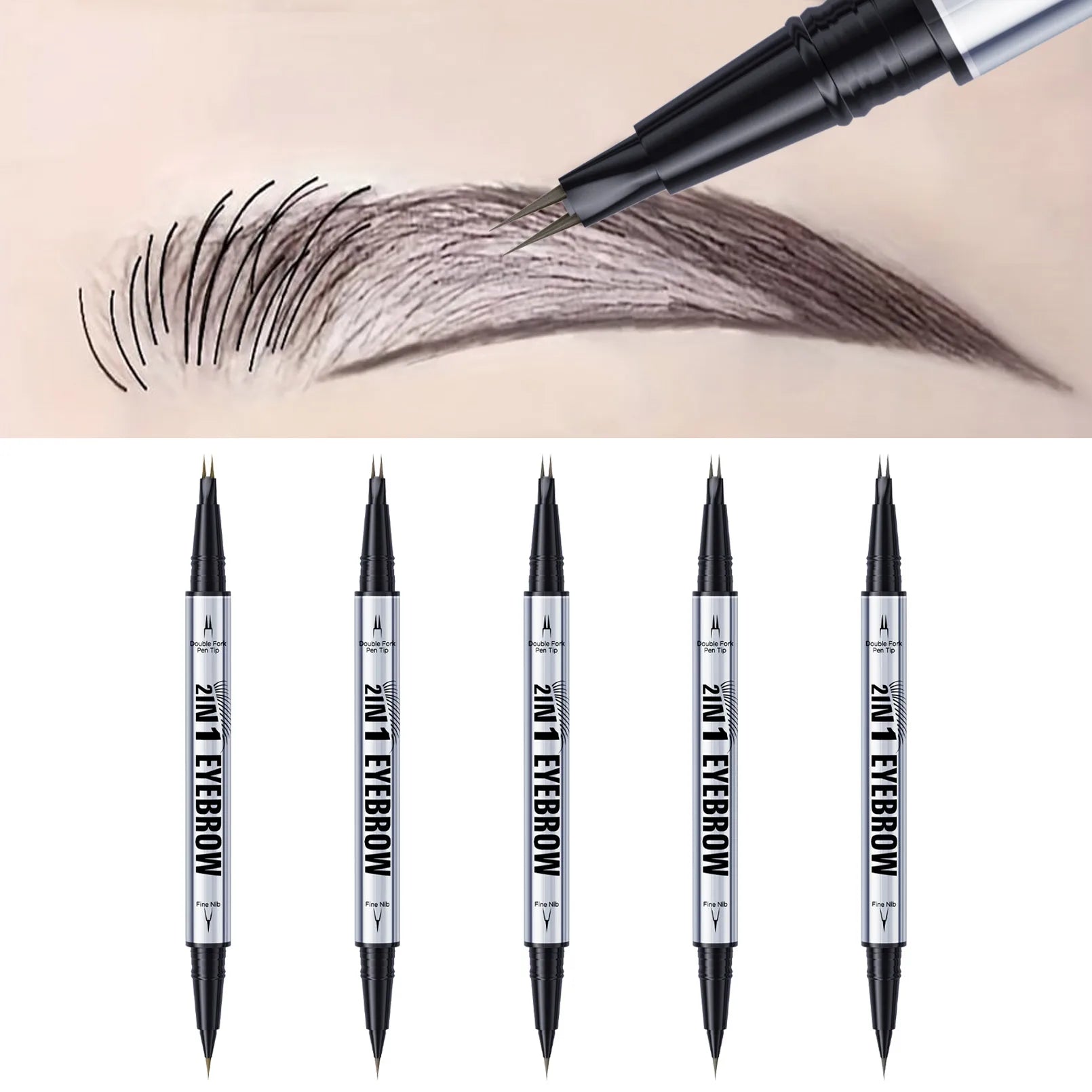 Two-pronged Eyebrow Pencil Waterproof Two-in-one Liquid Eyebrow Pencil Curved Eyebrow Pen With Fork And Precise Brush Tip Makeup