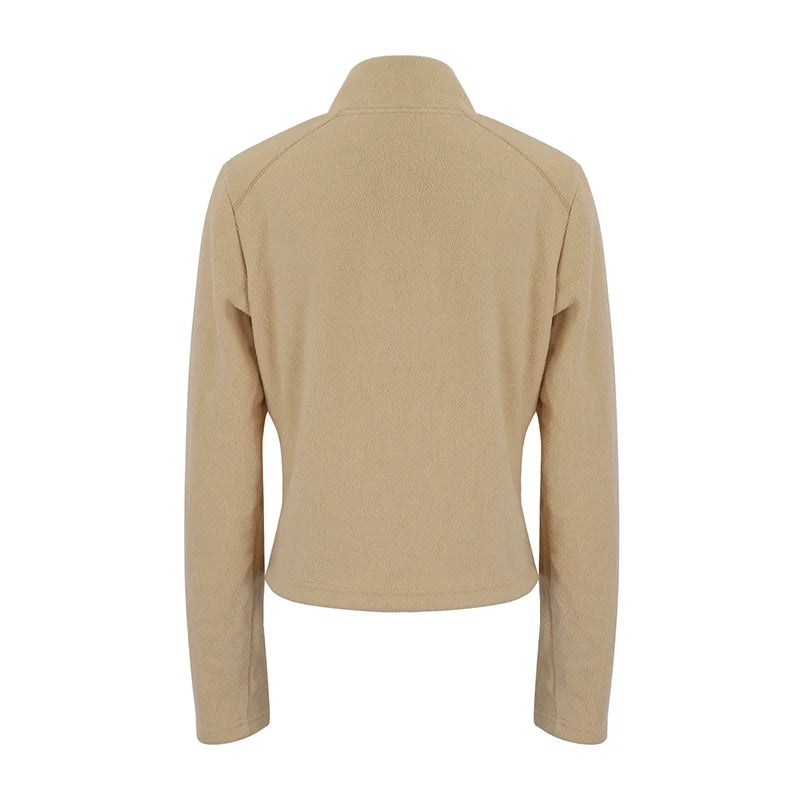 Women Fleece Jacket Top Autumn New Streetwear Fashion Long Sleeves Turn-Down Collar Zippers Coat Jacket Female's Sports Clothing