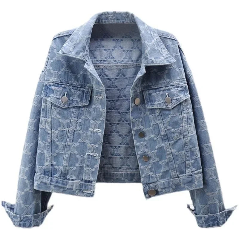 Denim Women's Jacket 2025 Autumn/winter Style Embroidery Jacquard Cropped Loose-fit Versatile Tweed Jacket Top For Ladies