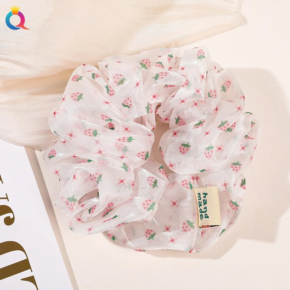 2023 New Large Chiffon Printed Scrunchie Women Girls Elastic Hair Rubber Bands Accessories Tie Hair Ring Rope Headdress Headwear