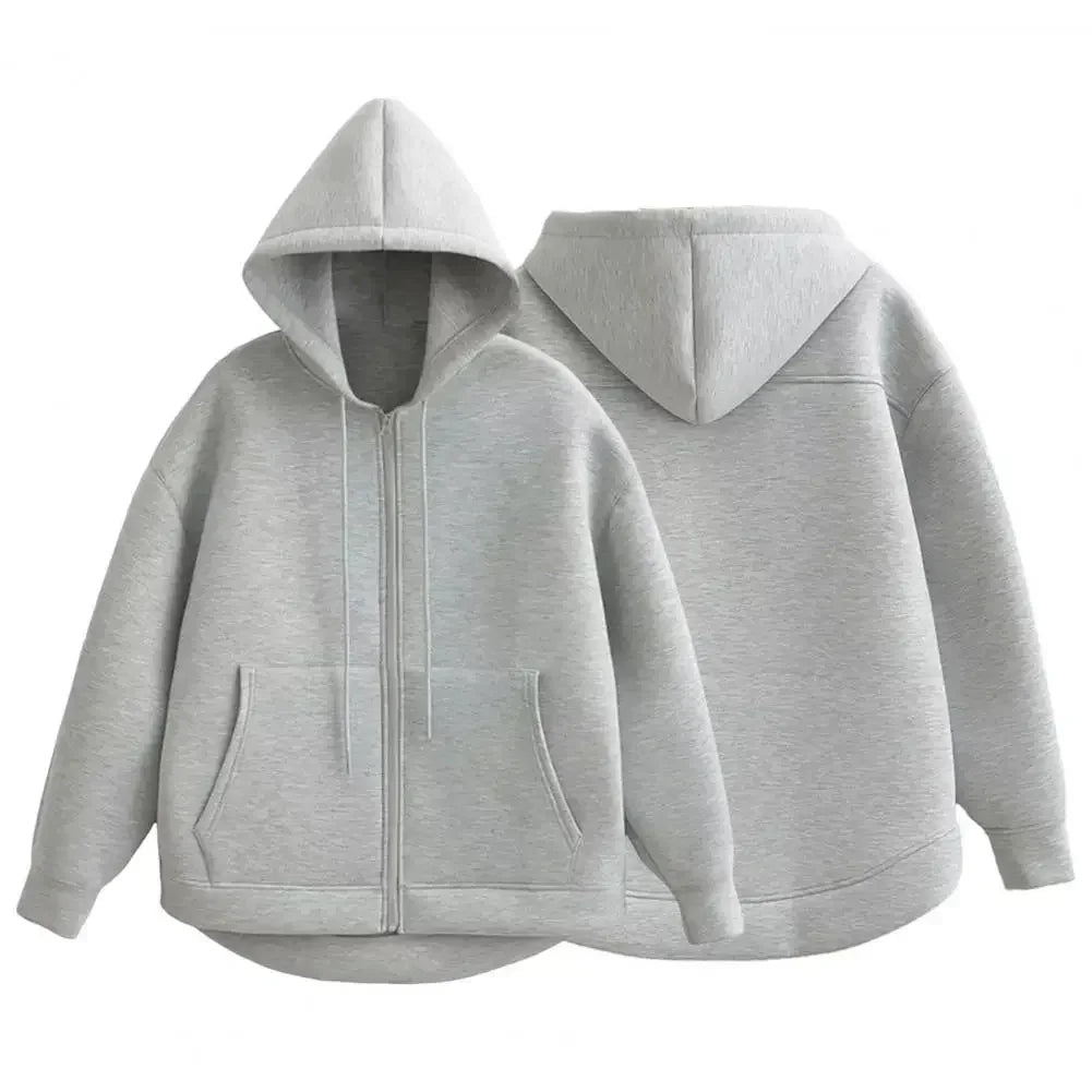 Women Jacket Cozy Hooded Sport Coat for Women with Zipper Closure Big Pockets Elastic Cuffs Fall Winter Fashion Essential