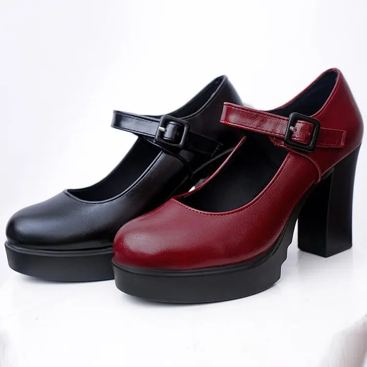 Women's shoes on Heels Women Platform Pumps Spring Summer Shallow Mouth Buckle Strap Shoes Round Toe Shoes for Women2024