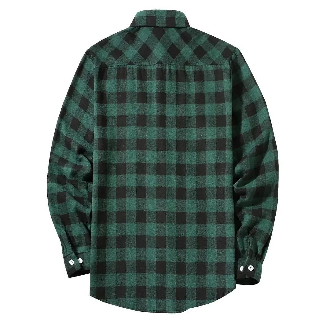 Men's Shirts Button-Up Classic Plaid Smart Casual Flannel Shirt Long Sleeved Chest Two Pockets Design Spring Autumn Men Tops