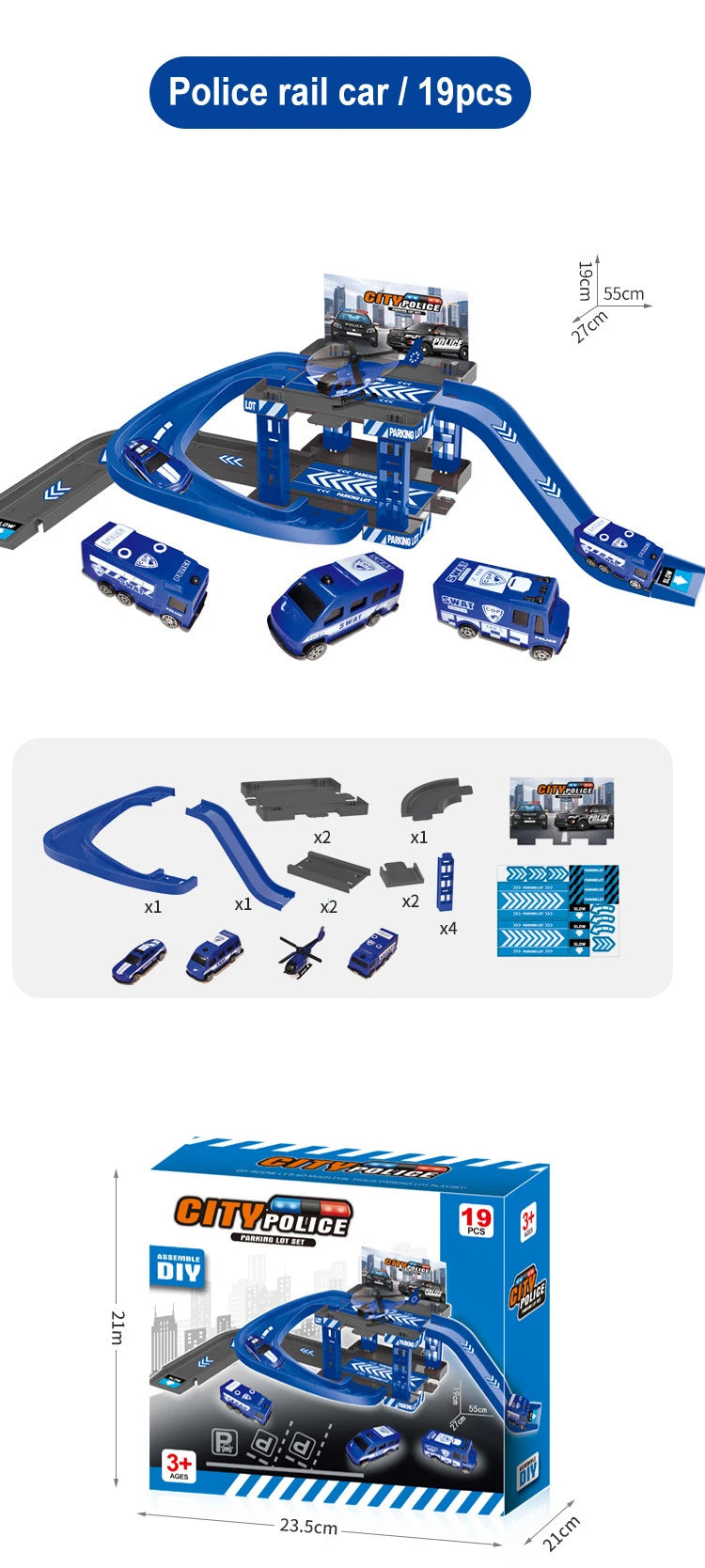 Kid Rail Parking Lot Toys Dinosaur Car Parking Building Model Simulation Fire Police Engineering Vehicle Toy Boys Birthday Gifts