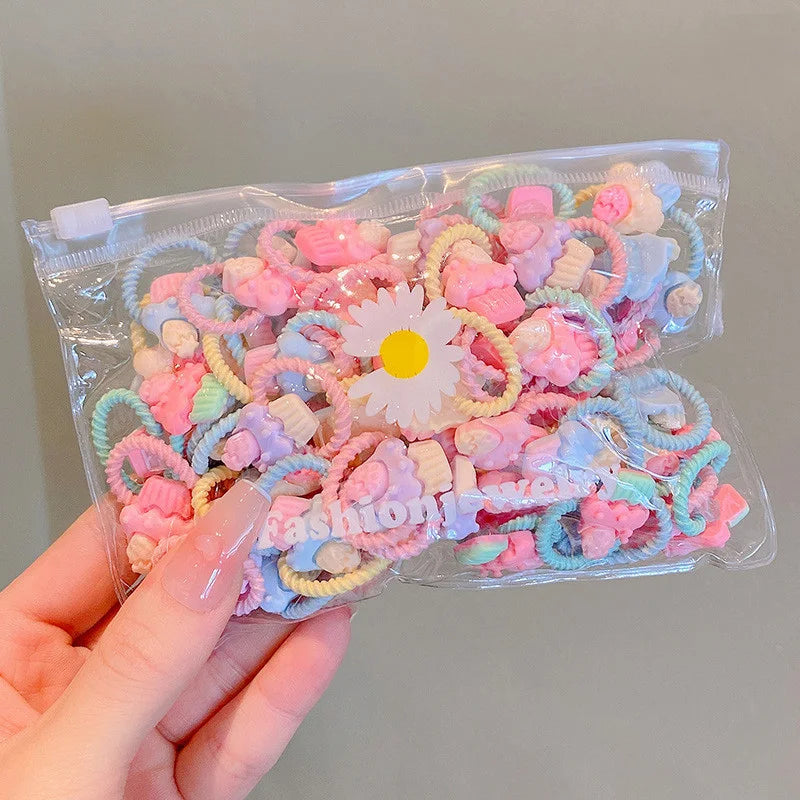 20Pcs/Lot Girls Hair Accessories Small Size Thumbs Elastic Hair Bands Rubber Scrunchies Cartoon Headwear Cute Children Headdress