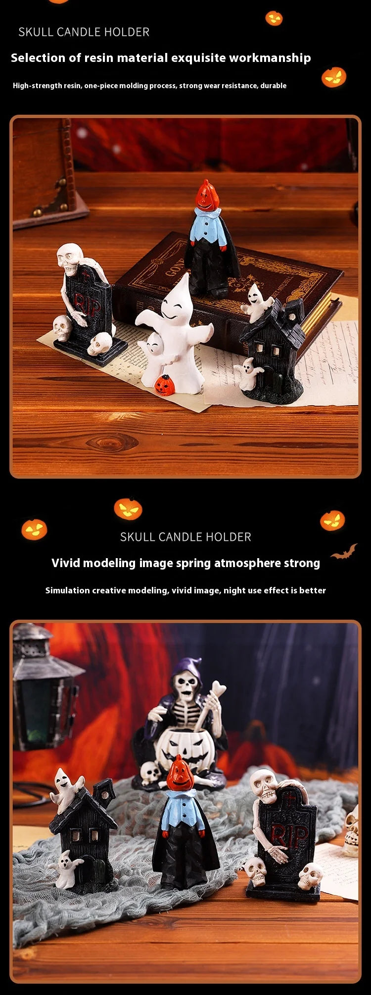 Halloween Party Pumpkin Haunted House Decorations Resin Props Ornaments Desktop Atmosphere Creative Mini Haunted House Ornaments