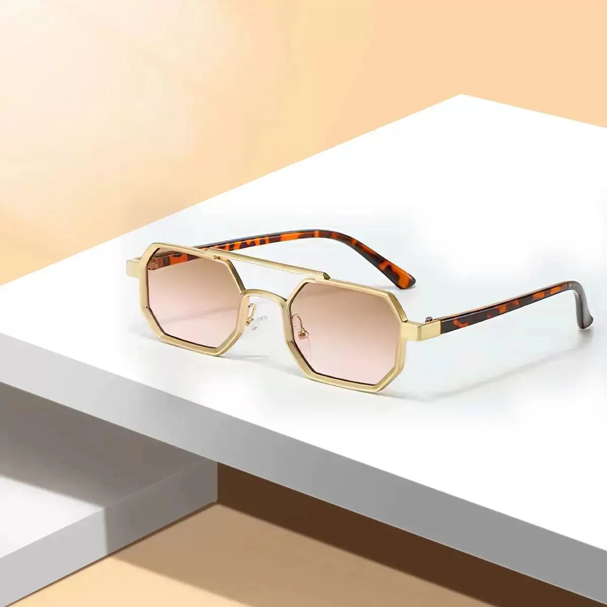 Stylish Metal Sunglasses with Dual-Tone Frame - Gradient Blue Lenses, Square Shape, Modern Fashion Accessory