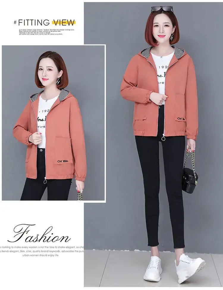 Women'S Clothes Spring Autumn Jacket Top 2025 New Women Windbreaker Korean Loose Casual Hooded Jacket Ladies All-Match Coat