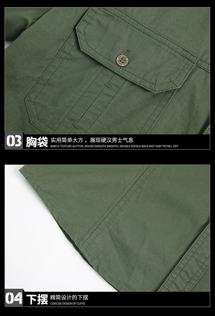 2023 Men Cargo Shirt Casual 100% Cotton Solid Short Sleeve Multi Pocket Work Blouses Loose Plus Size 5XL Business Men Clothing
