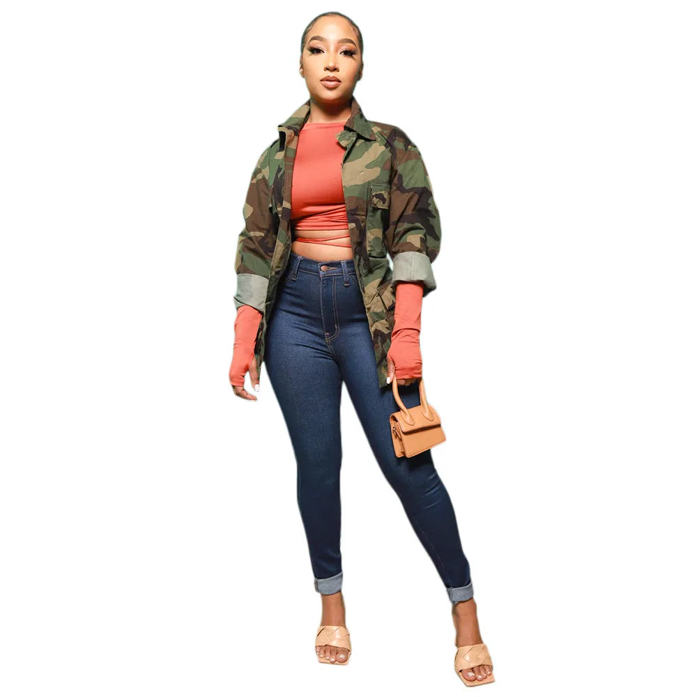 Jackets for Women Camouflage Coat Coats Turn Down Collar Full Sleeve Jacket Single Breasted Jacket Casual Pockets Autumn Spring