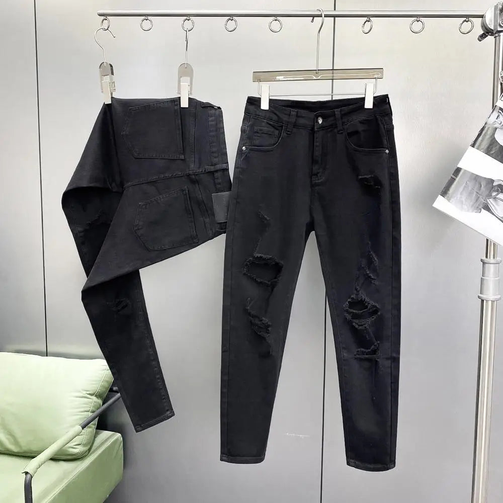 Ripped Jeans Men's Summer Thin Casual Elastic Versatile White Jeans Men's Korean Trendy Pants denim men clothing cargo pants