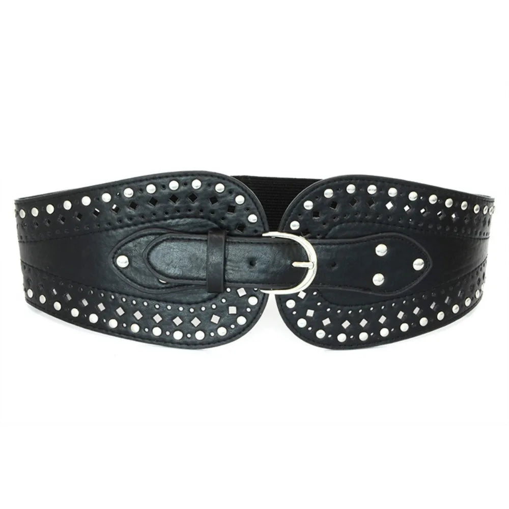 Women Accessories New Design Fashion Black Brown Pu Leather Silver Plated Buckle Elastic Belts