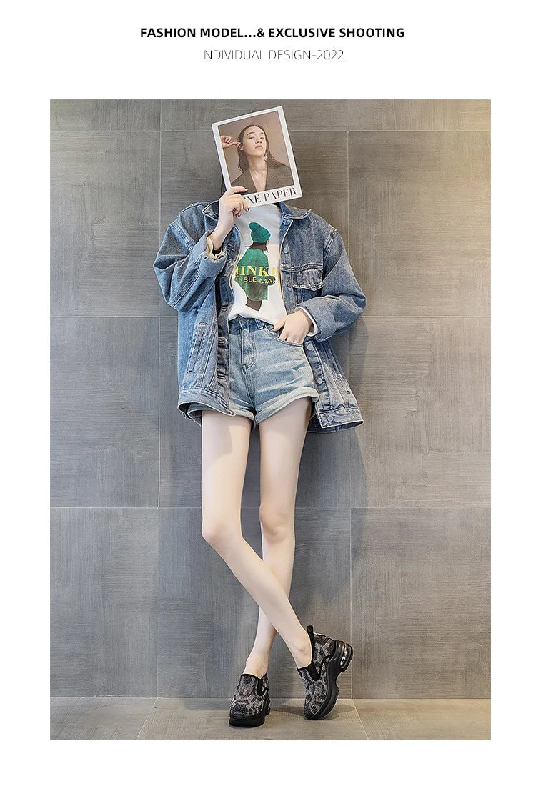 2023Women's Shoes  Autumn New Casual Small White Shoes Rhinestone Platform Sports Air Cushion Shoes Plus Size Zapatos De Mujer