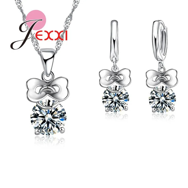 Wedding Jewelry Sets For Brides 925 Sterling Silver Zirconia Crystal Earring Pendant Necklaces Jewellery Set Women