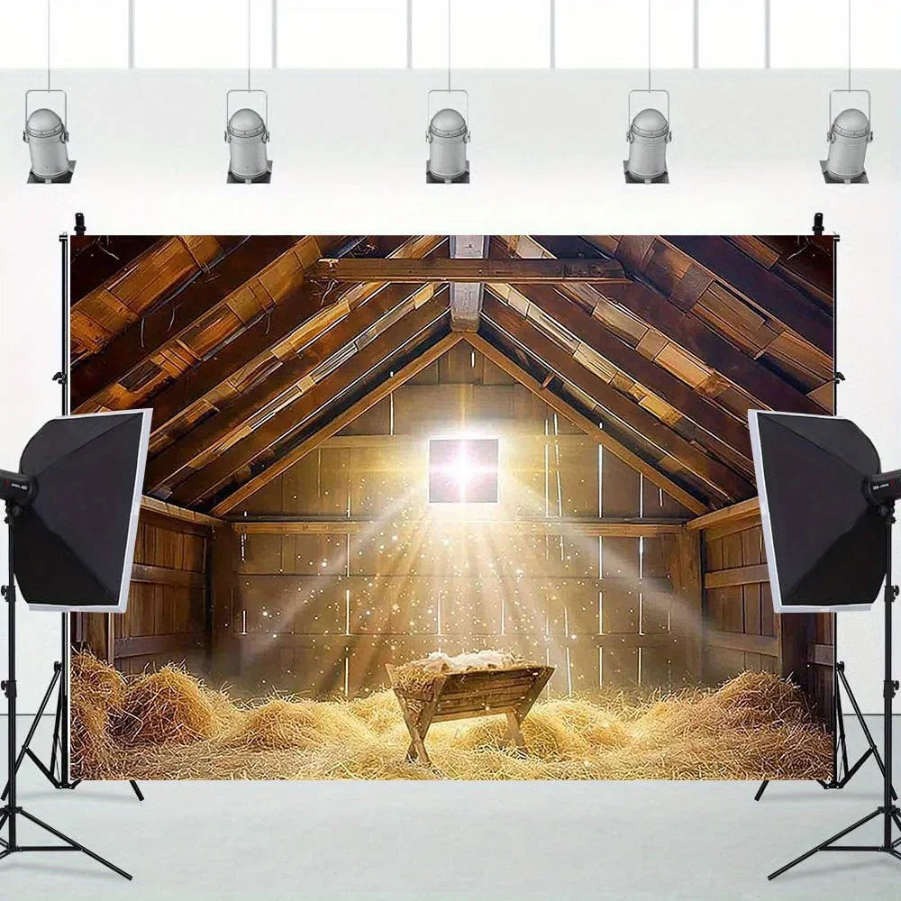 A Christmas manger scene background cloth, a photography prop for the Nativity of Jesus, and a biBible theme party decoration