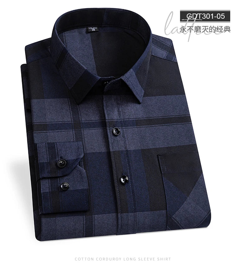 Men's Fashion Shirts Casual Slim Plaid Striped Men Clothing Business Social New Button Young And Middle-Aged Formal Long-Sleeved