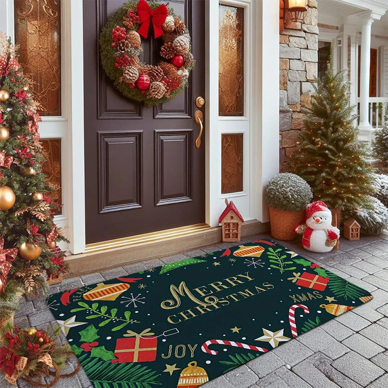 Christmas Carpet Cartoon Gingerbread Man Crystal Velvet Kitchen Floor Mat Non-slip Door Mat Entry Door Mat new year Home Decor
