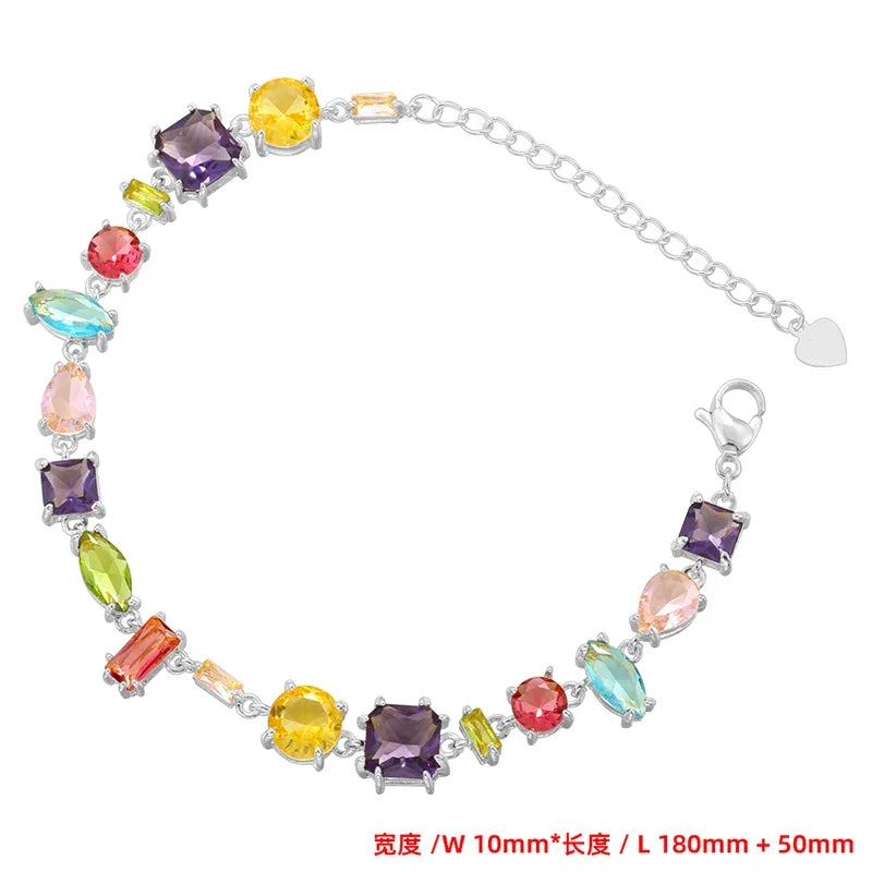 ZHUKOU 18K Golden Plated Colourful Crystals Elegant Collarbone Necklace Ladies Beaded Bracelet Ladies Jewellery:VL585 VL586
