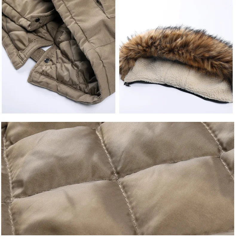 New Winter Men Hooded Jackets With Fur Collar Fleece Warm Long Jackets Warm Parkas Quality Male Outdoors Casual Down Jackets 3X