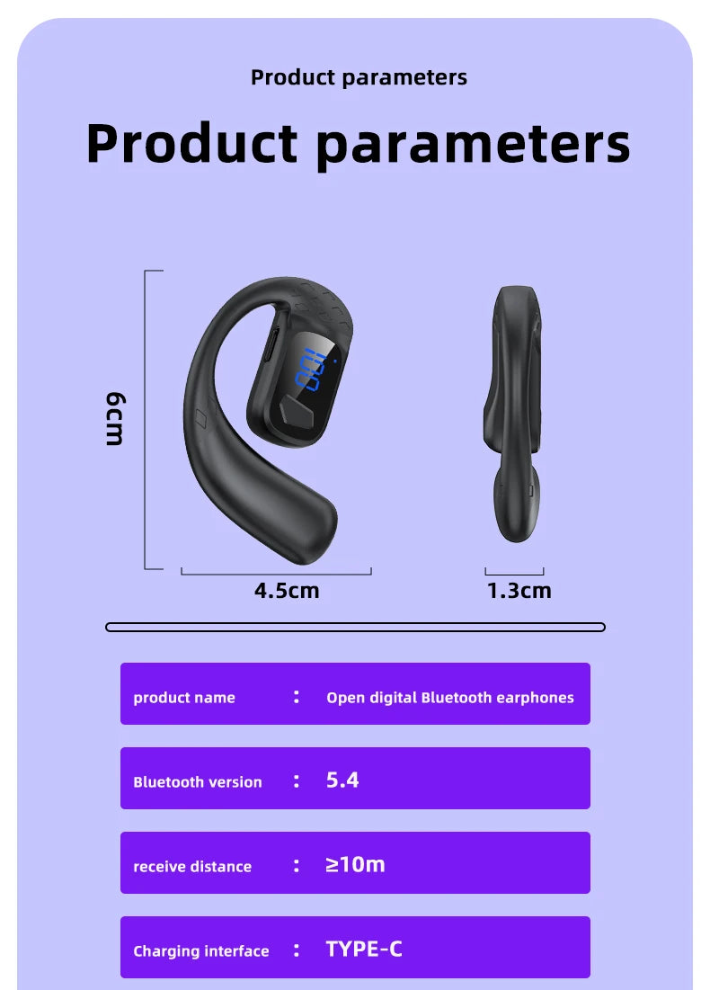 Digital Display Wireless Earphone New Bluetooth 5.4 Headset For Universal Phones Noise Cancelling Sports/Game/Drive Headphones