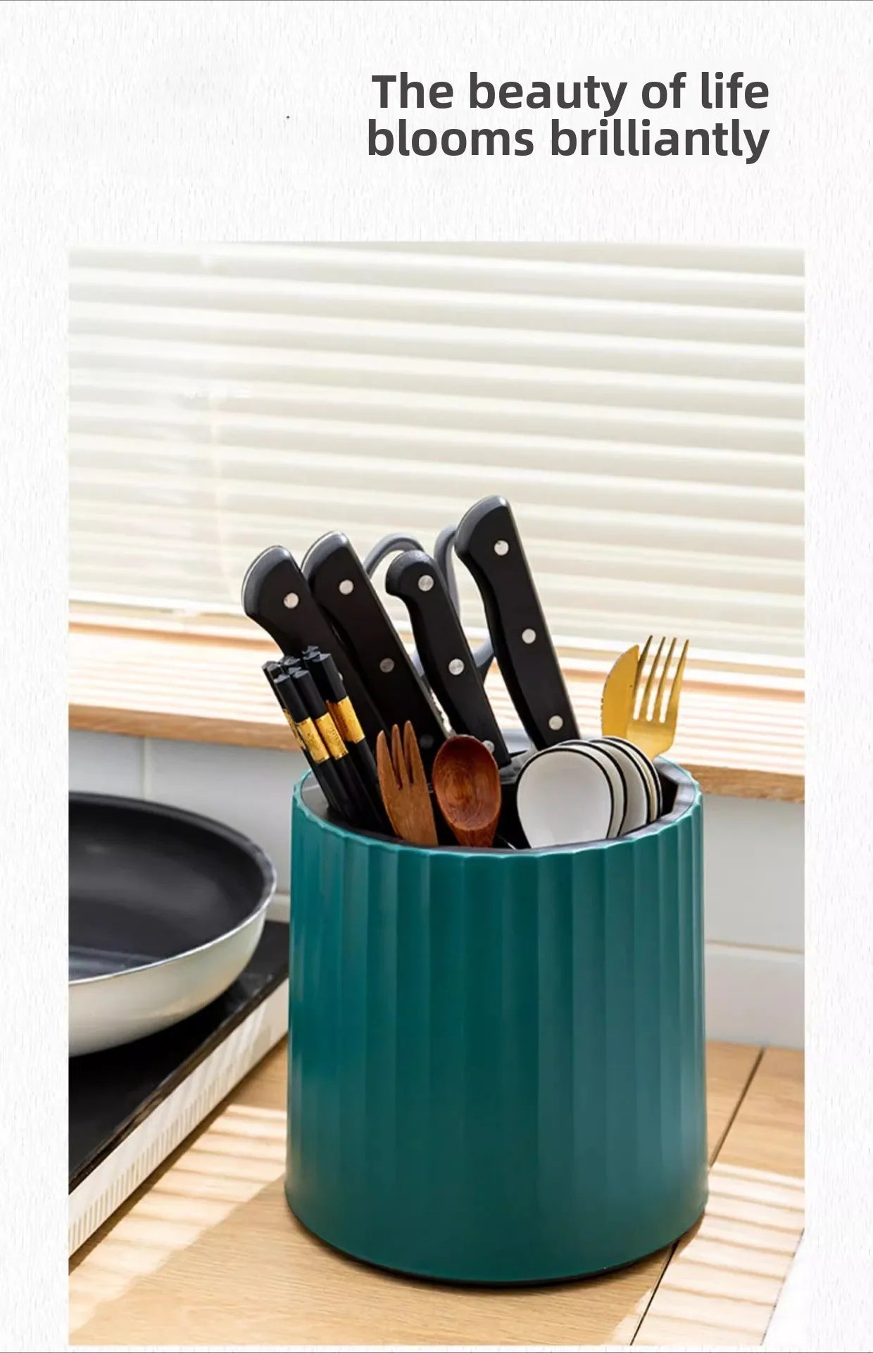 Kitchen Rotating Knife Frame Storage Rack Multi Functional Household Chopsticks Knives and Tableware Placement Rack