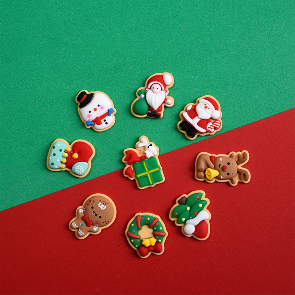 Mini Christmas Resin Figurine Crafts Santa Trees Elk Snowman Bells Flatback Cabochon Scrapbook Ornament Diy Hairwear Accessories