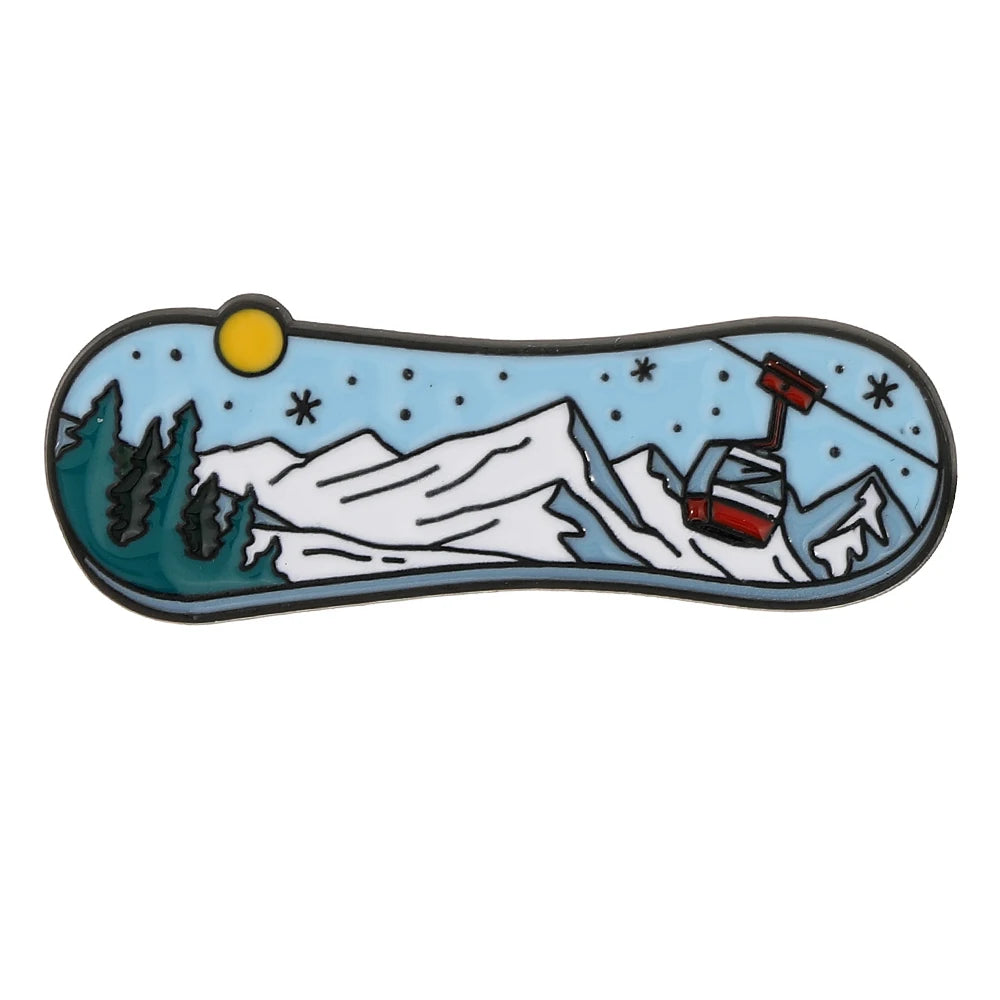 Winter Skiing Equipment Design Enamel Pins Snow Mountain Pattern Snowboard Helmet Snow Goggles Glove Shaped Brooches