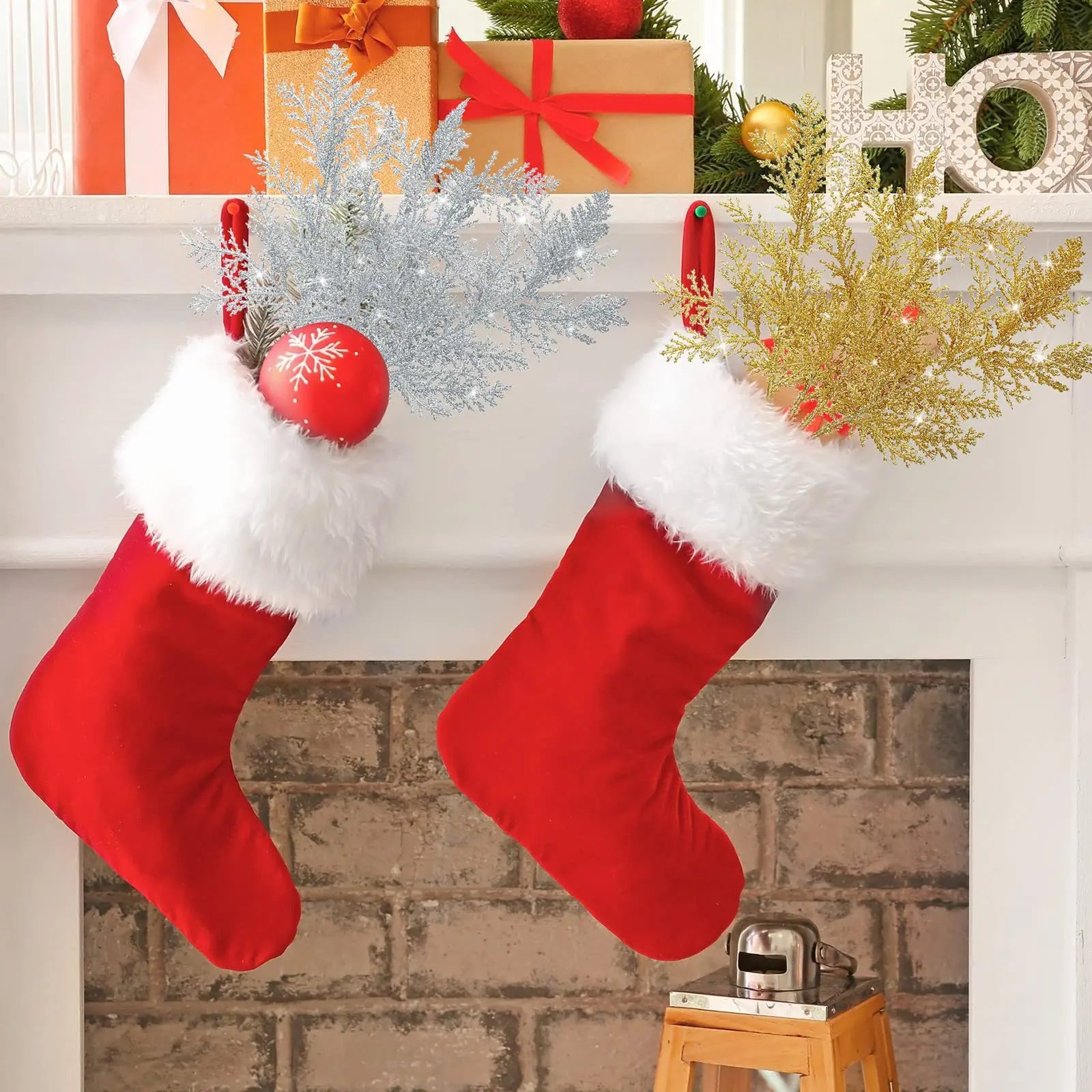 Christmas Decoration Glitter Branches Berries Artificial Flower Bouquet Christmas Tree Ornaments for Home New Year 2025 Navidad