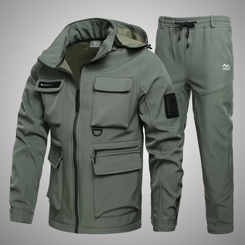 Hiking Jacket Uniform Wool Work Suit Winter Men's Waterproof Jacket Trousers Work Protective Clothing Warm Camouflage Outdoor