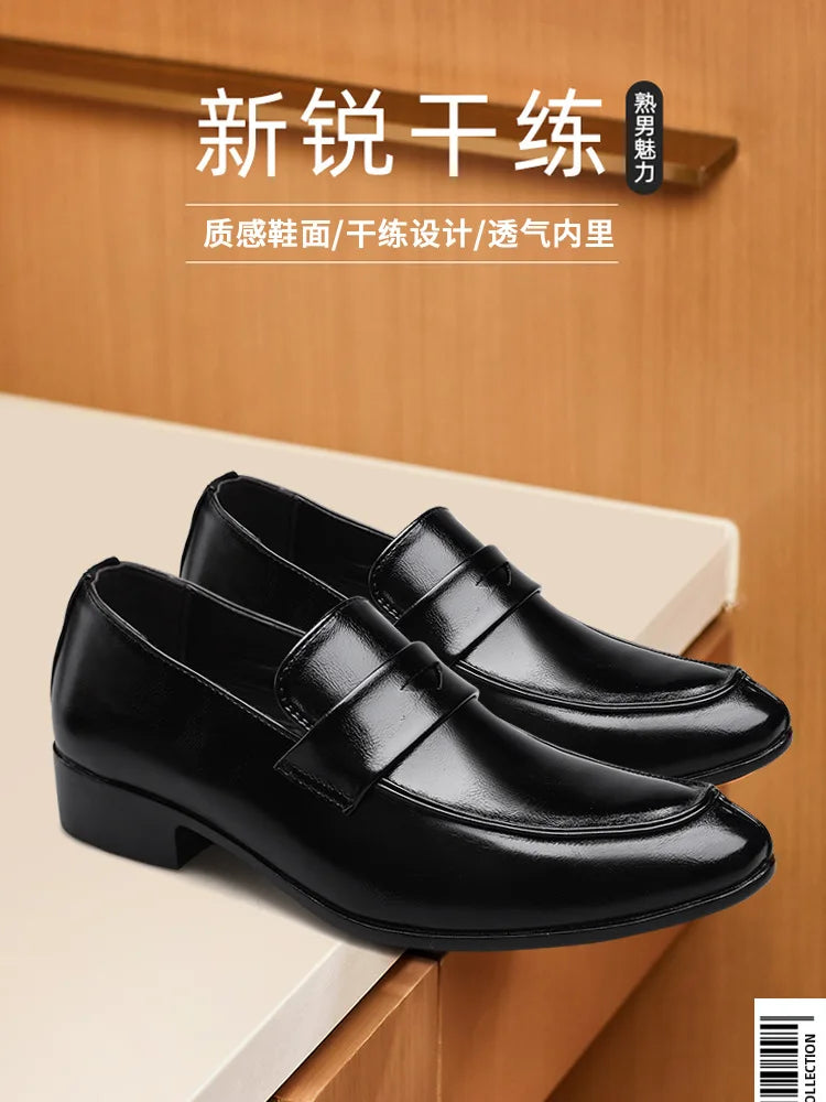 Men's Shoes Loafers Dress Man British Casual Single Leather Small Square Toe Mens Genuine Shoe Formal Black Elegant Good Quality
