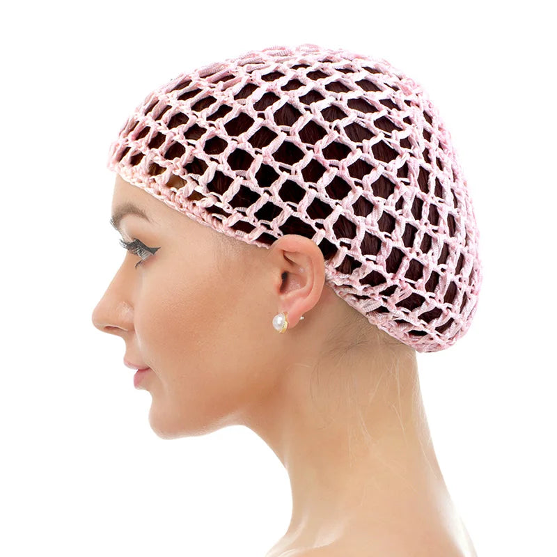 Women Mesh Hair Net Crochet Cap Rayon Knit Snood Hat Thick Short Hairnet Sleeping Night Cover Turbans Styling Tool Accessories