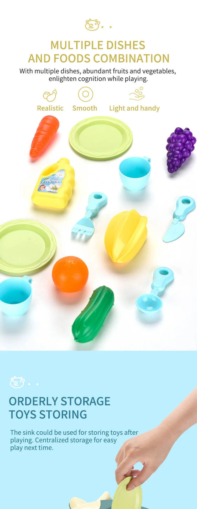 Kids Playhouse Kitchen Set Simulated Dishwasher Sink Hand Basin with Circulating Water Toddler Toys for Boys Girls and Role Play