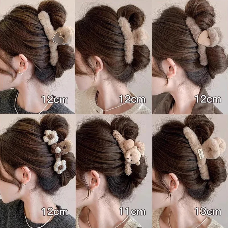 Winter Plush Hair Claw For Women Girls Sweet Hair Ornament Long Thich Hair Hairpin Headband Hair Clip Fashion Hair Accessories