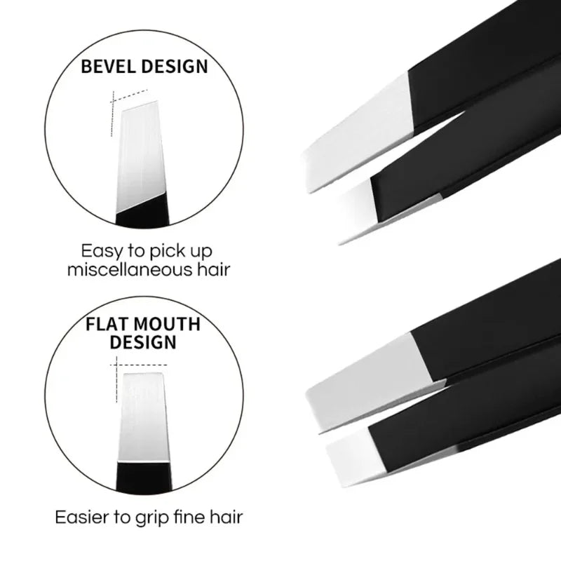 CNK  Wholesale  Stainless Steel Black Eyebrow Tweezer with Slant and Flat Point Beauty Tools for Eyebrows & Ingrown Hair Removal