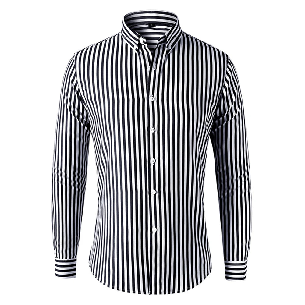 Fashion Men's Shirts And Blouses Striped Long Sleeve Single Breasted Slim Tops Lapel Party Social Shirt Clothing For Men