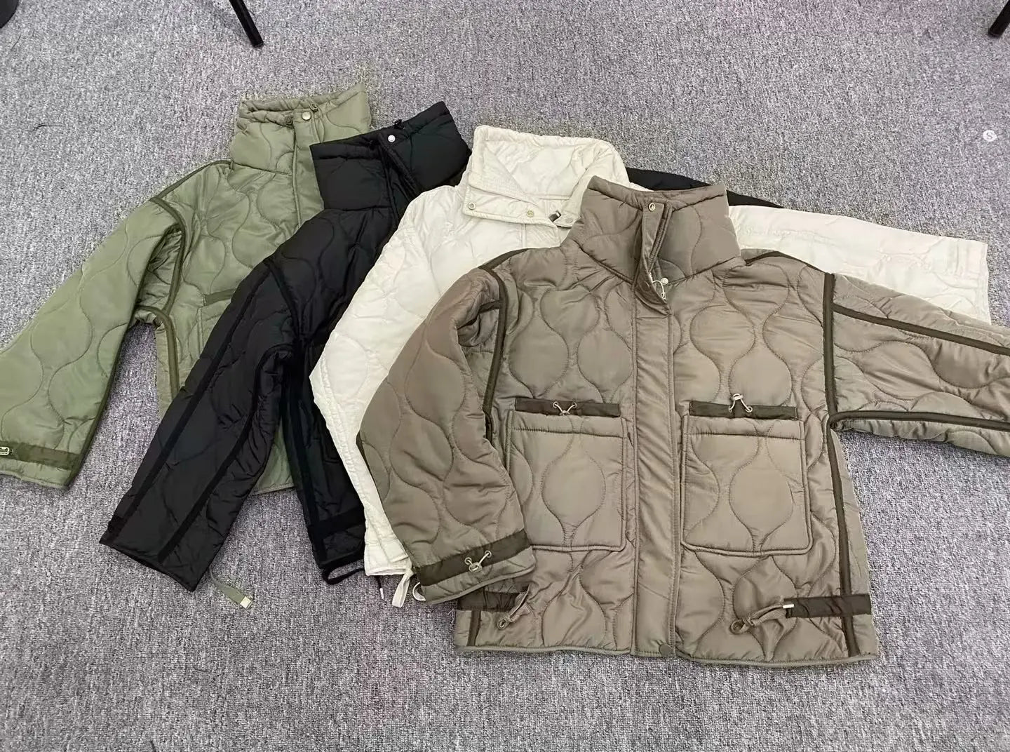 Quilted coat for women ETJ 2024traf QUILTED JACKET WITH TIES new beige drawstring high neck pocket clip cotton jacket for women