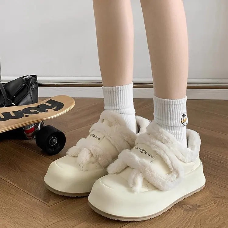 Shoes Woman 2025 Casual Female Sneakers Clogs Platform Autumn Shallow Mouth Round Toe British Style Loafers Fur New Creepers Fal