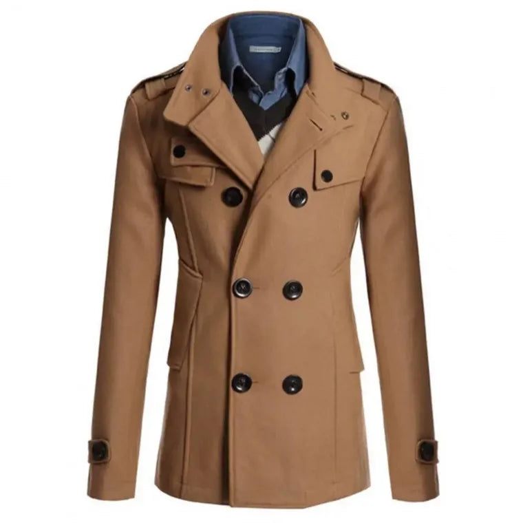 Men Casual Jacket Fall-Winter Outdoor Warm Windbreaker Fashion Lapel Double Breasted Gentleman Coat Daily Versatile Clothing