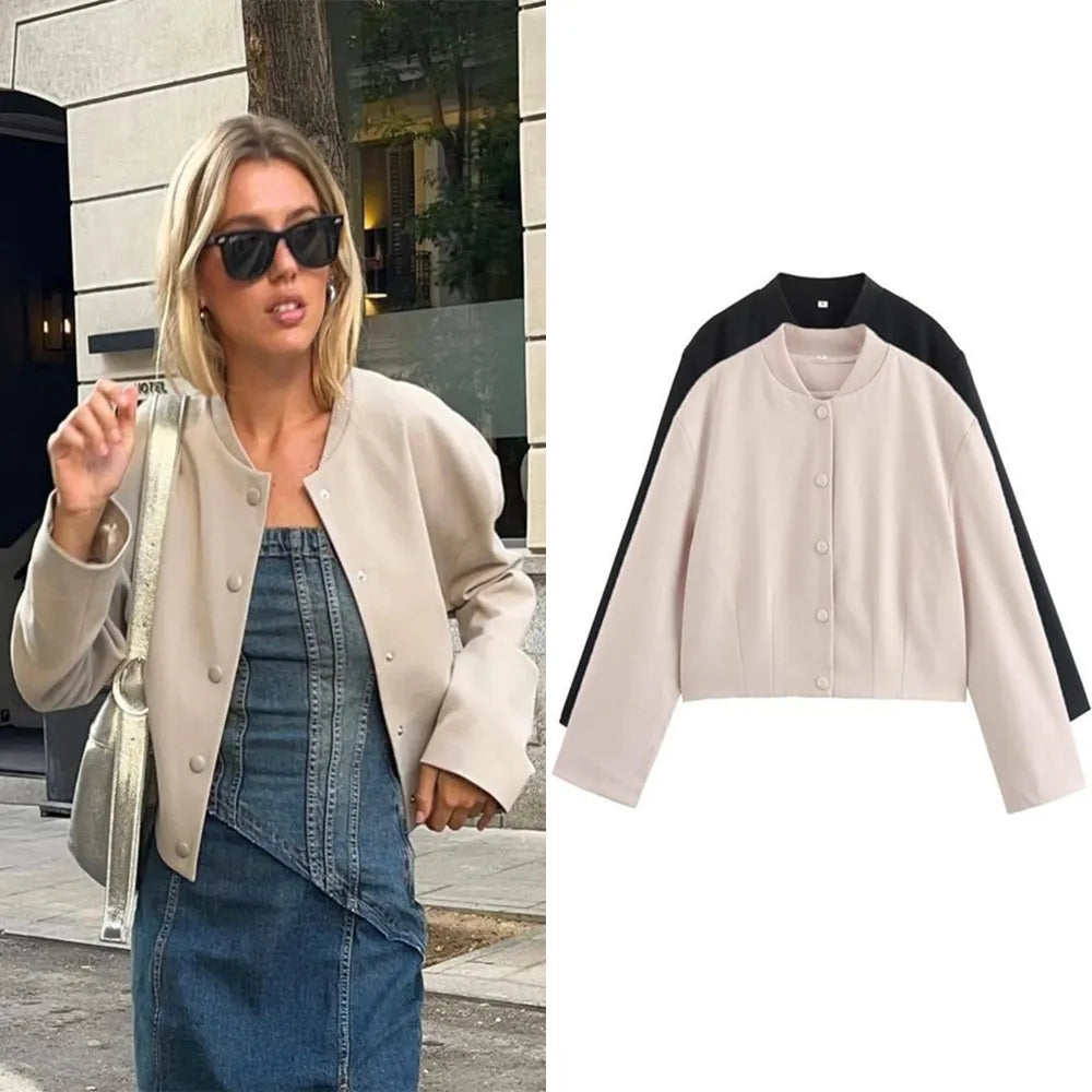 Ladies Short Vintage Autumn Winter Jacket Woman Coat Bomber Cropped Women Jackets Long Sleeve With Buttons Lady Outwear Female