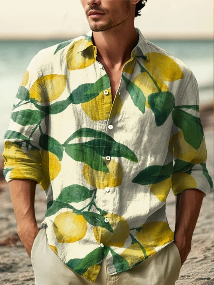 The new men's shirt is a fashionable and artistic printed linen shirt. The high-quality shirt fabric is comfortable