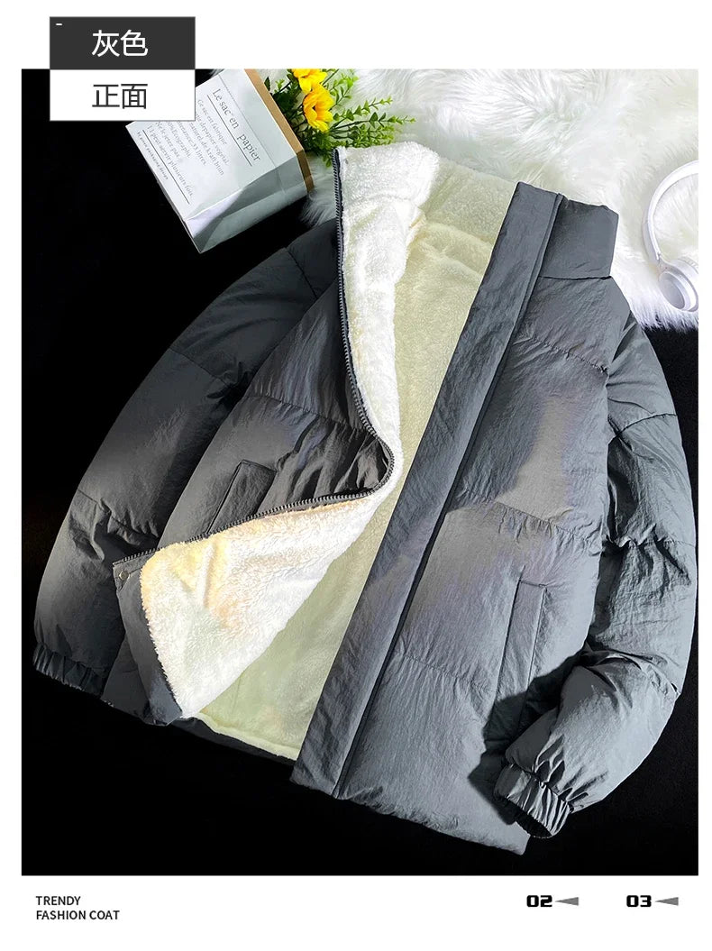 Down jacket men's handsome bread jacket Hong Kong style loose collar and velvet ins assorted bread jacket